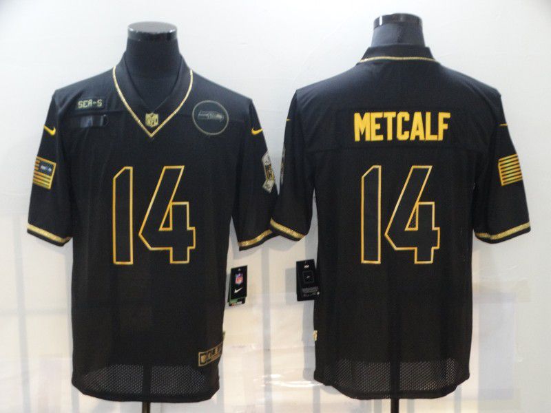 Men Seattle Seahawks #14 Metcalf Black Retro Gold Lettering 2020 Nike NFL Jersey->arizona cardinals->NFL Jersey